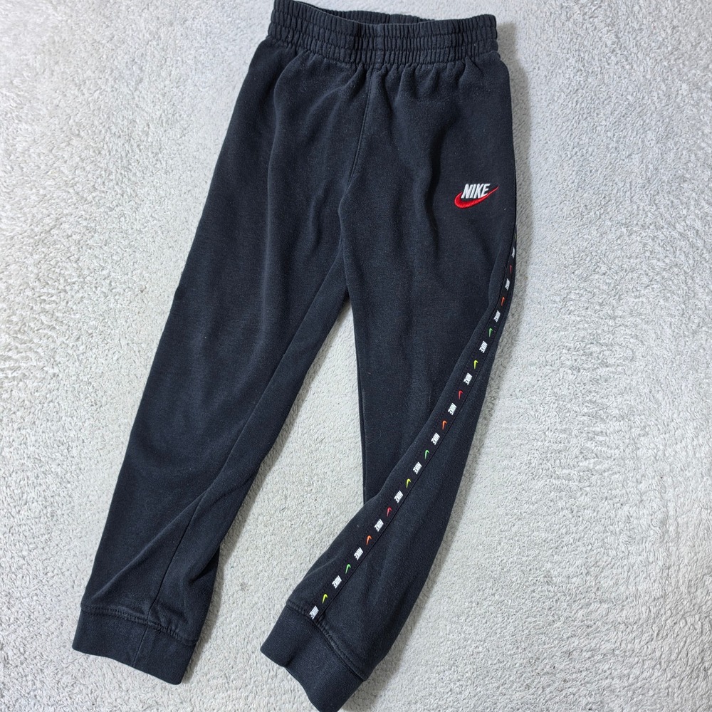 Nike Jogger‎ Pants Boys 7 10/19 Black Fleece Multi Swoosh Side Tape Logo